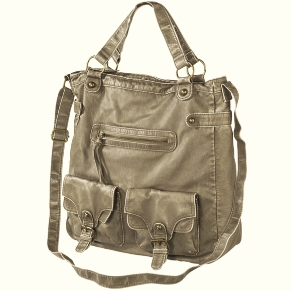 Vegan leather look crossbody tote messenger bag - Picture 9 of 9
